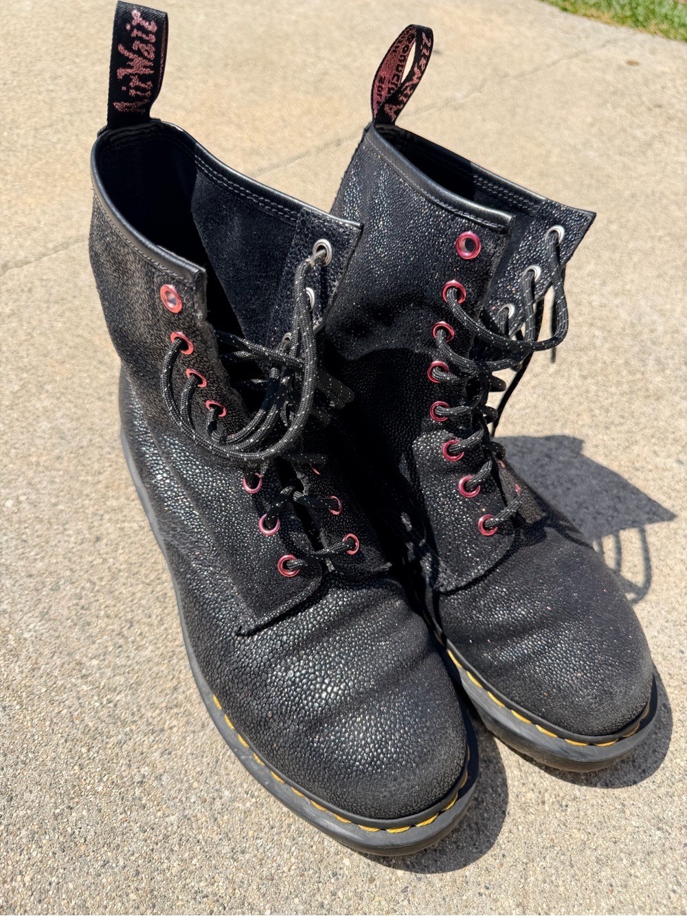 Dr. Martens Black Dr. Marten combat Boots with Pink Eyelets
